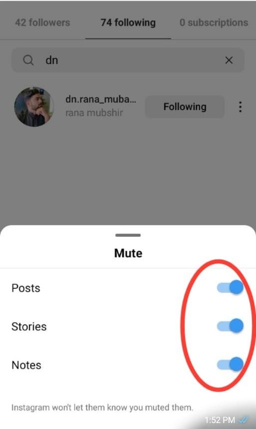 Steps to Mute on instagram